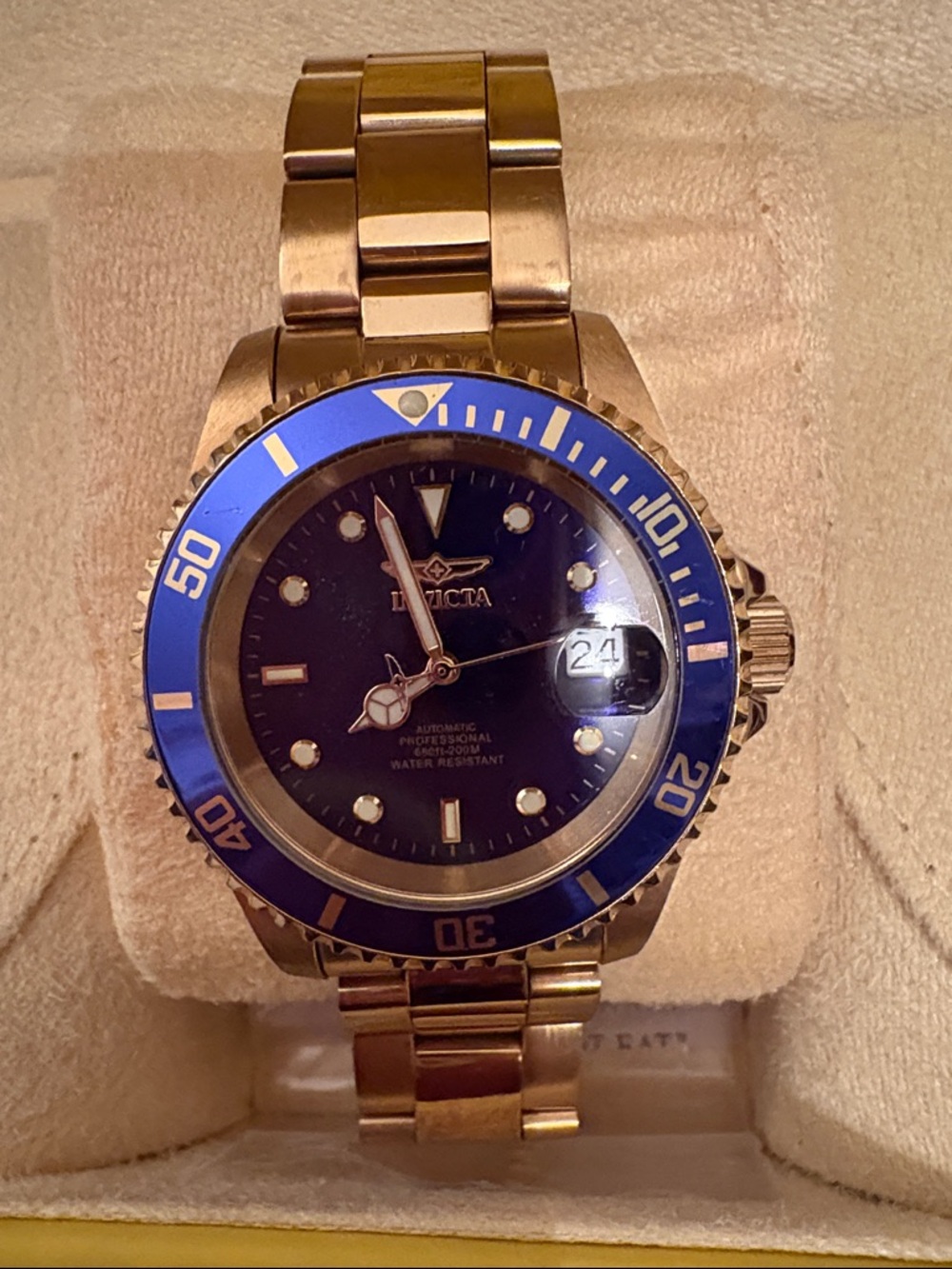 Gold Men’s Invicta Wristwatch with Blue Dial and Bezel